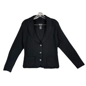 Womens Medium Cardigan Merino Wool Shawl Collar Sweater Blazer Black Casual Knit